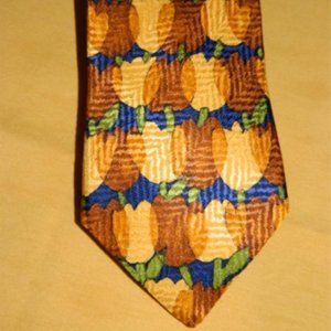 Ermenegildo Zegna:MENS LUXURY 100% Silk Neck Tie Golden Yellow Tulip Motif Italy